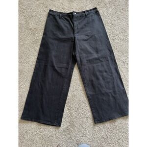 Women's Wide Leg Ankle Crop Black Chino Pants Cotton Blend Universal Thread 16